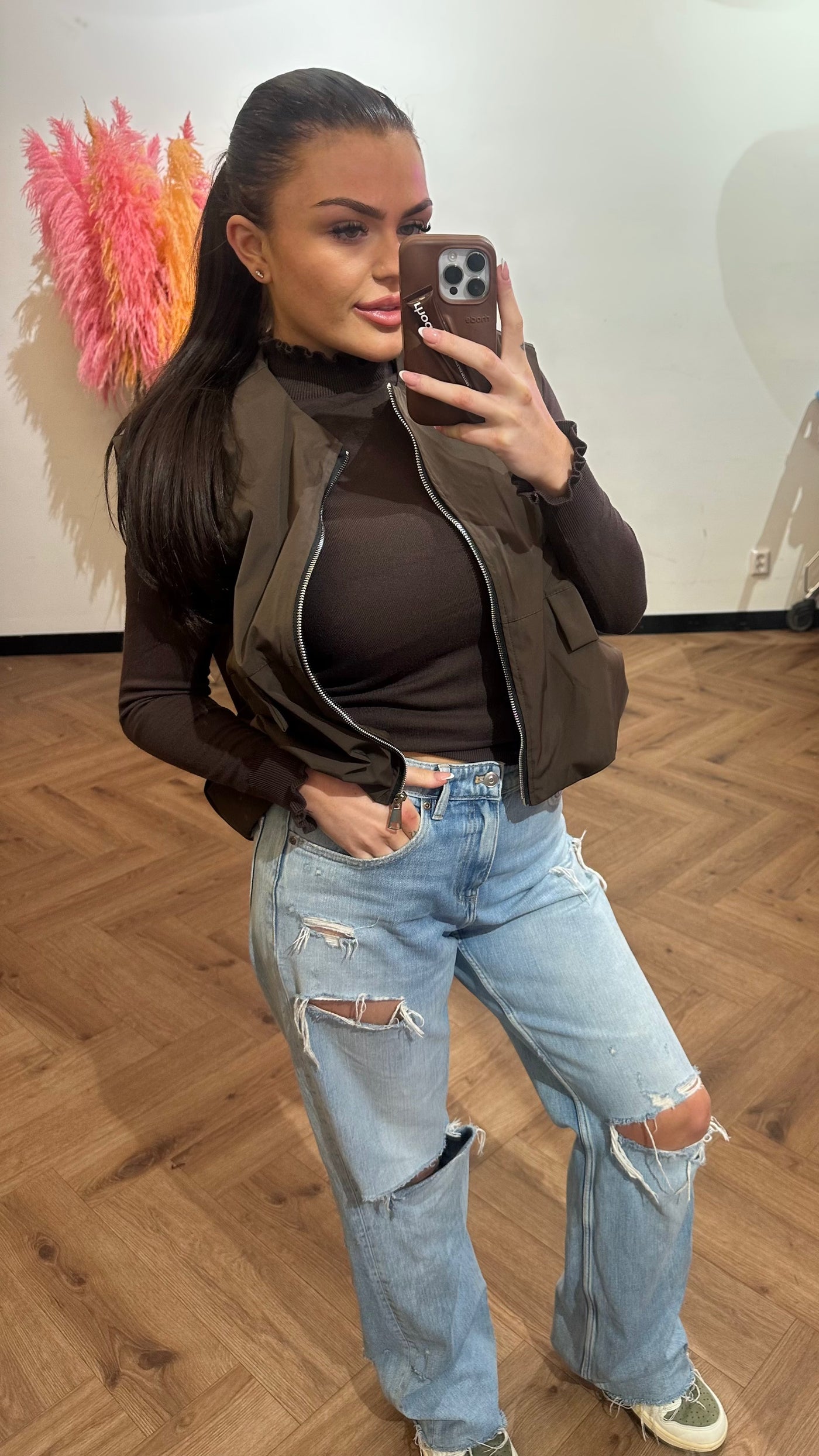 JULIE BASEBALL GILET BROWN