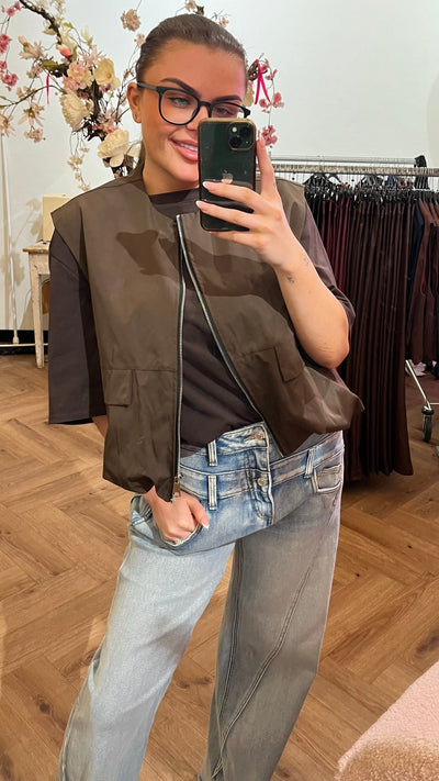 JULIE BASEBALL GILET BROWN