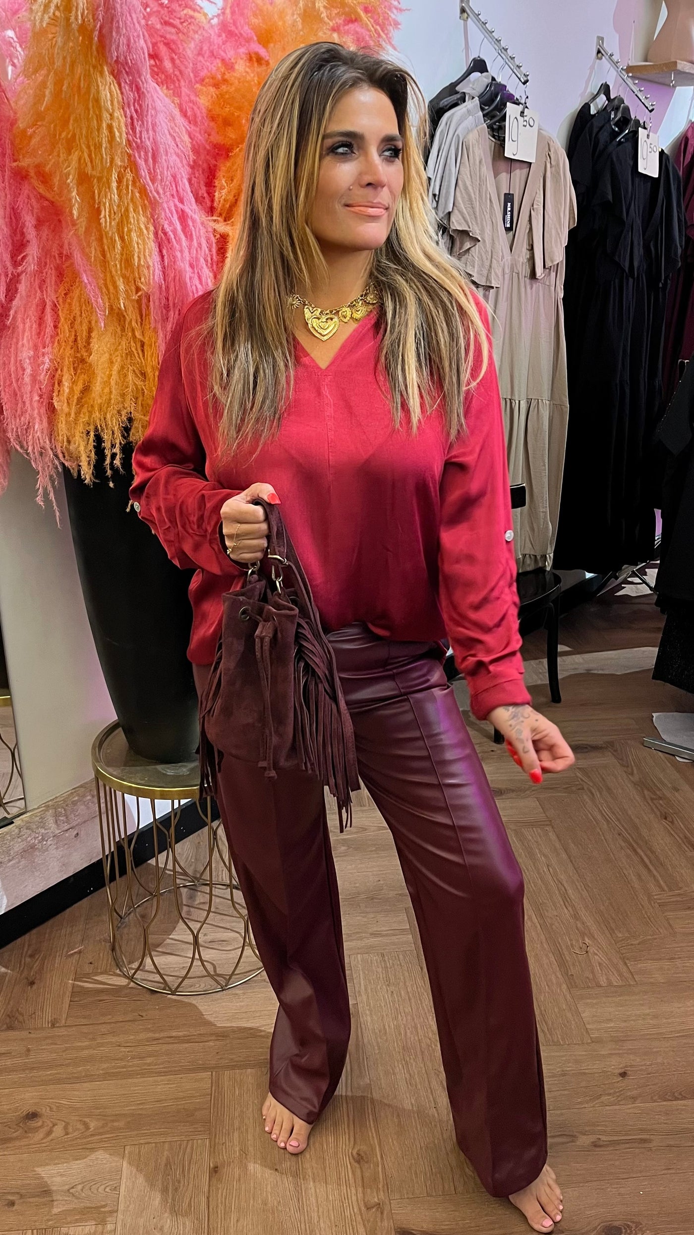 PMU LEATHERLOOK PANTS BORDEAUX