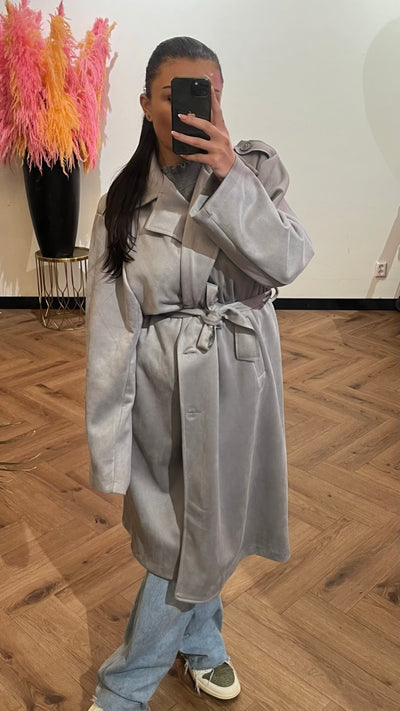SUEDINE TRENCHCOAT GREY
