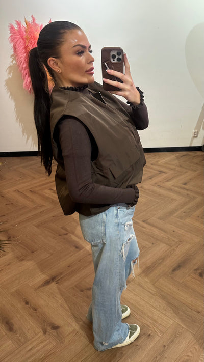 JULIE BASEBALL GILET BROWN