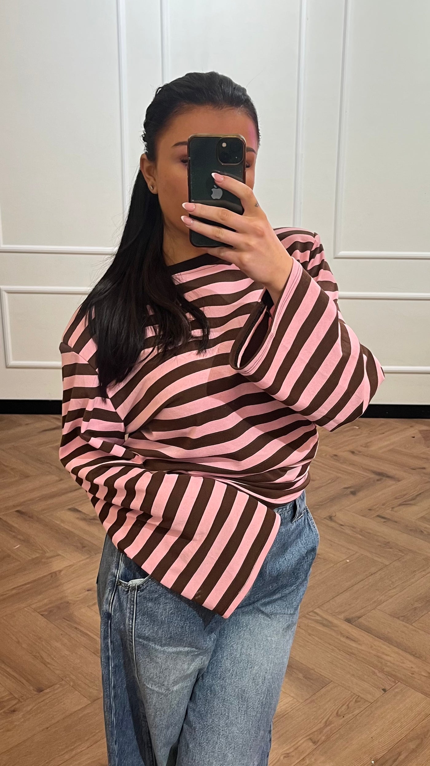 STRIPE LONG T PINK