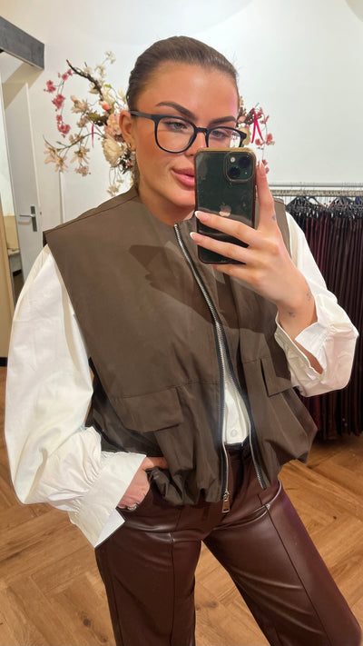 JULIE BASEBALL GILET BROWN
