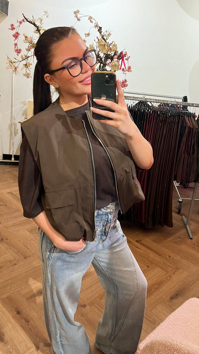 JULIE BASEBALL GILET BROWN