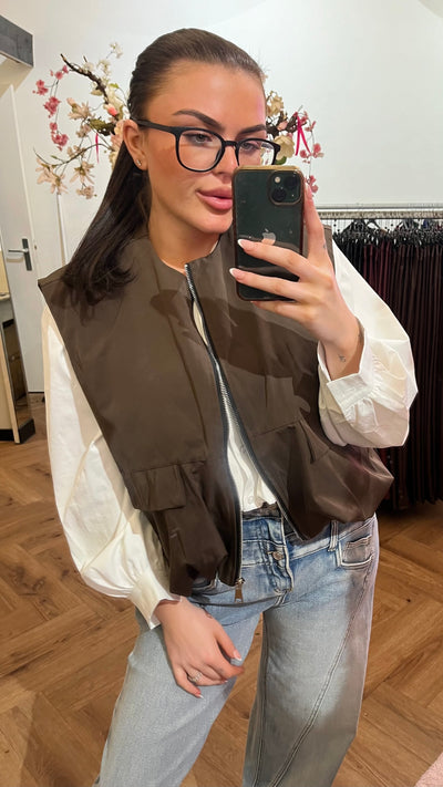 JULIE BASEBALL GILET BROWN