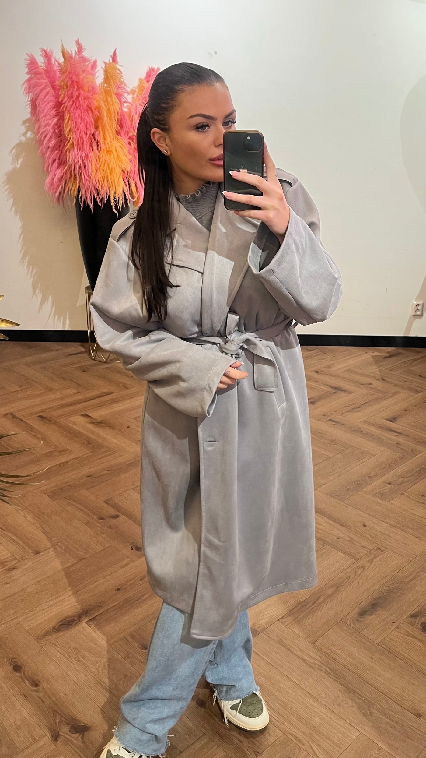 SUEDINE TRENCHCOAT GREY